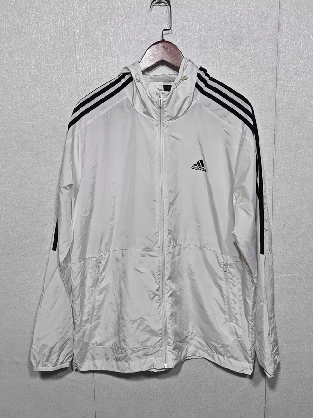 adidas White Windbreaker Jacket with Black Stripes